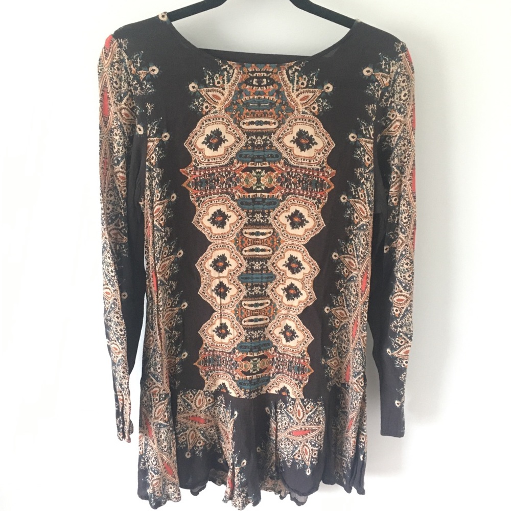Free people long sleeve open back tunic dress